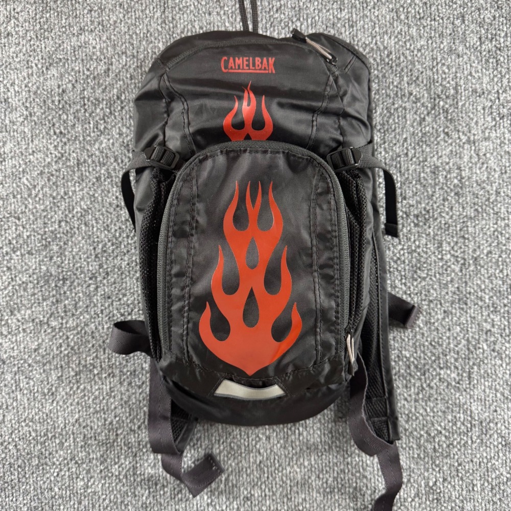 CamelBak Hydration Pack Black Red Flames Backpack Cycling Hiking Trail Run